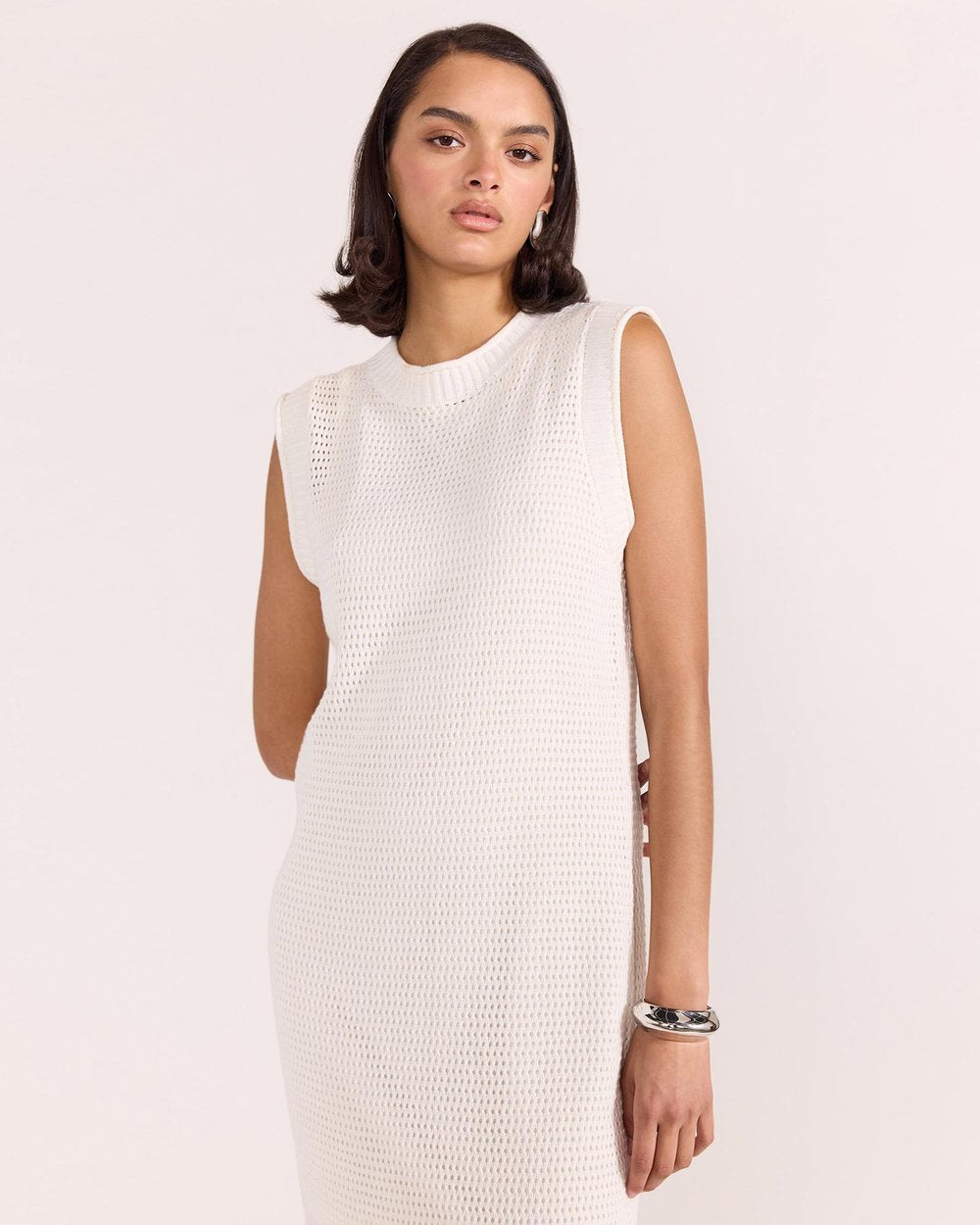 Wave Open Knit Midi Dress - White - Staple the Label