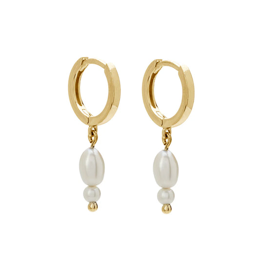 Double Pearl Huggies 18kt Yellow Gold