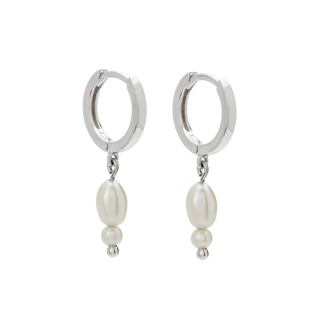 Double Pearl Huggies Sterling Silver