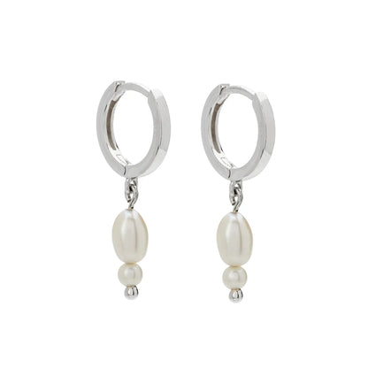 Double Pearl Huggies Sterling Silver