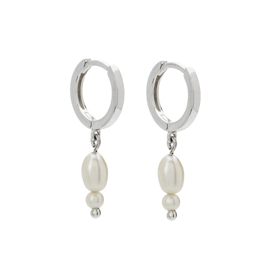 Double Pearl Huggies Sterling Silver