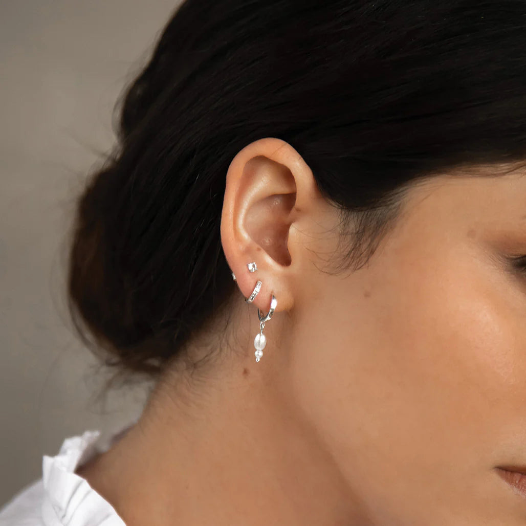 Double Pearl Huggies Sterling Silver