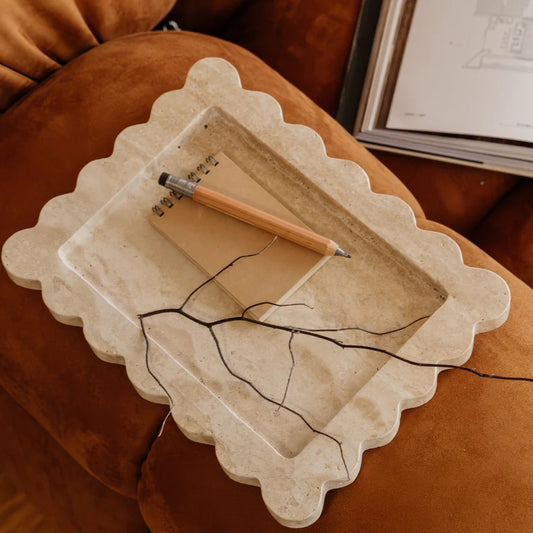 Palazzo Medium Scalloped Tray - Beige Travertine