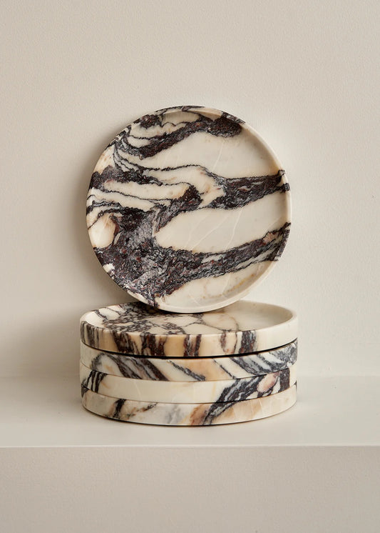 Black Blaze Linea Round Marble Tray