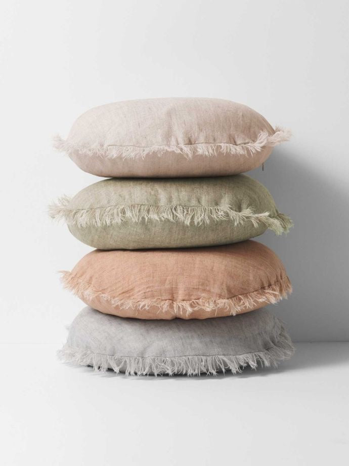 AURA 45CM ROUND CUSHION LINEN FRINGE CLAY