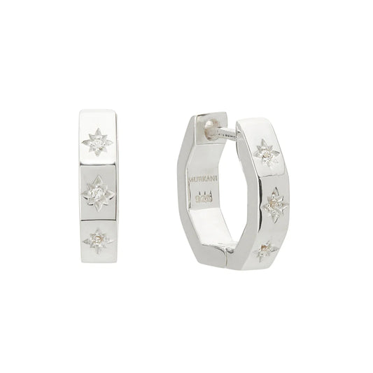 Octagonal Huggies - White Topaz in Sterling Silver