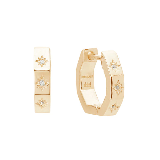 Octagonal Huggies - White Topaz in 18KT Yellow Gold Plate