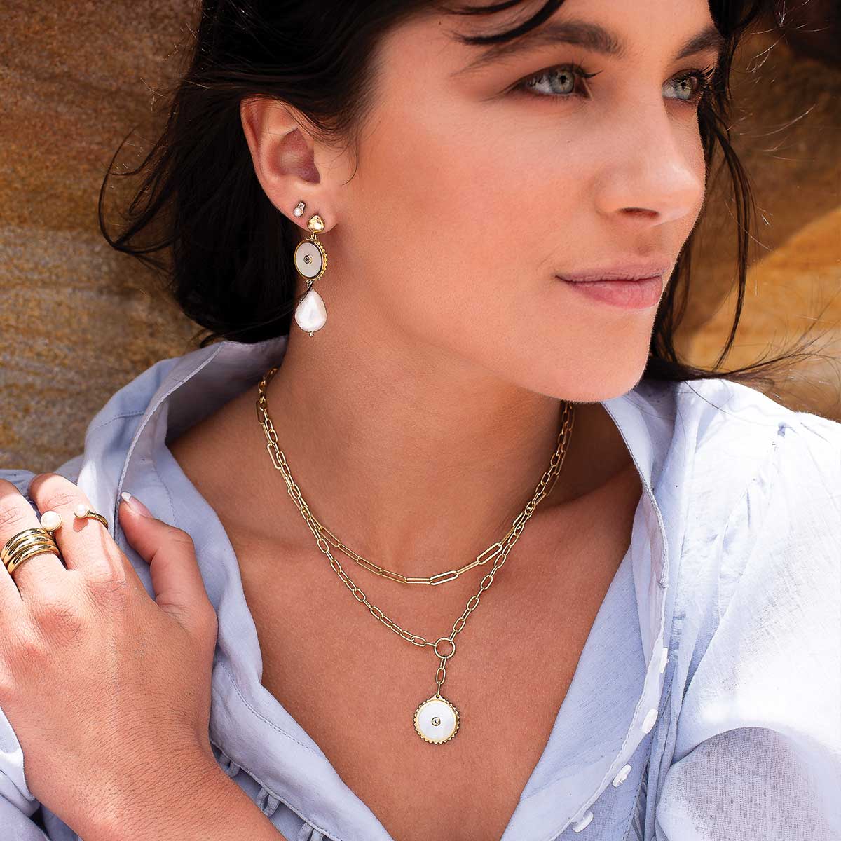 Halcyon Shield Drop Necklace 18KT Yellow Gold Plate