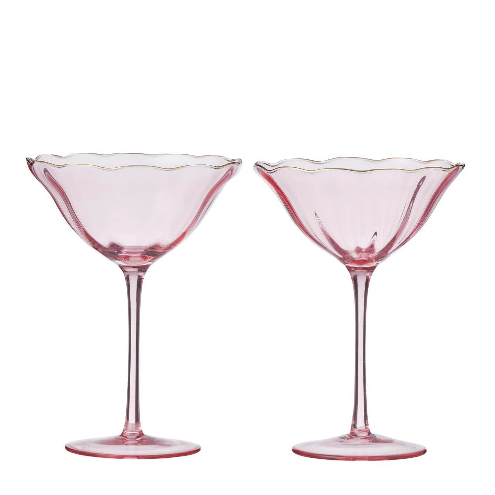 Set of 2 Crowne Glass Coupe in Pink/Gold
