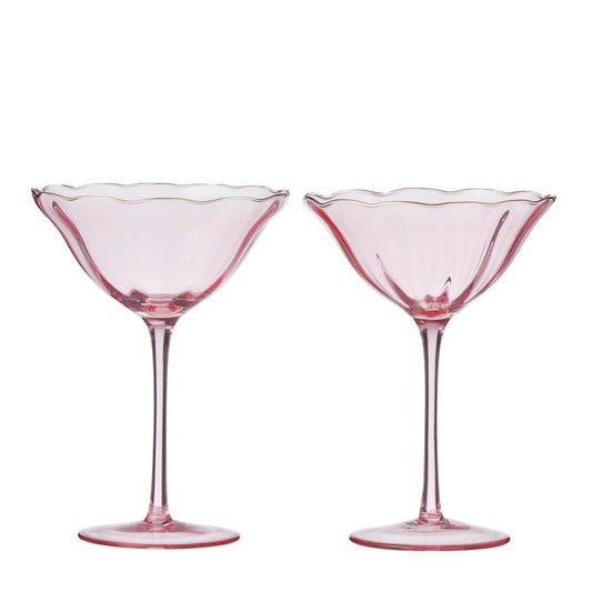 Set of 2 Crowne Glass Coupe in Pink/Gold