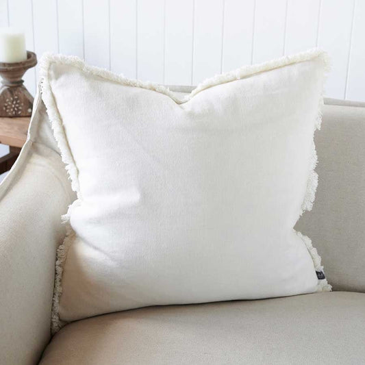 Luca Linen Boho Cushion - Off White 50 x 50cm