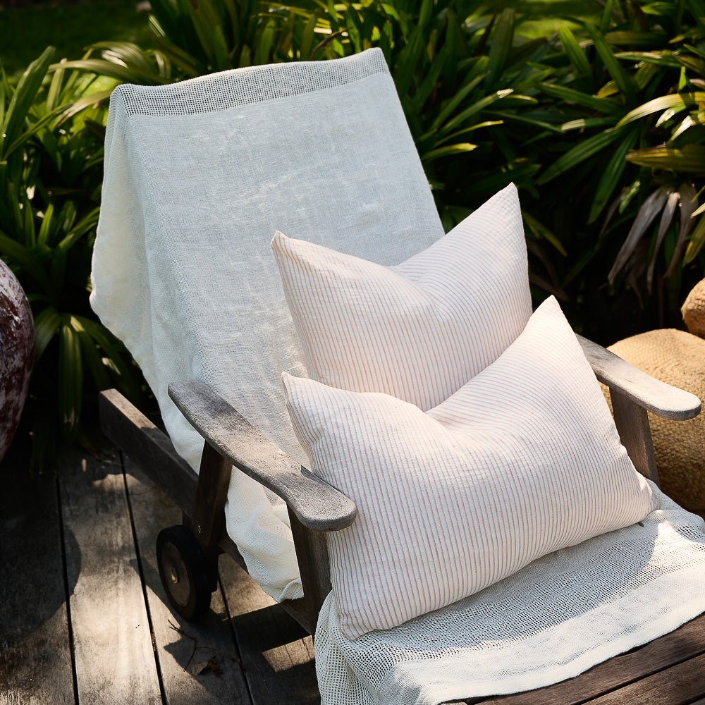 Marina Cushion- 50 x 50cm Off White w' Nutmeg Stripe